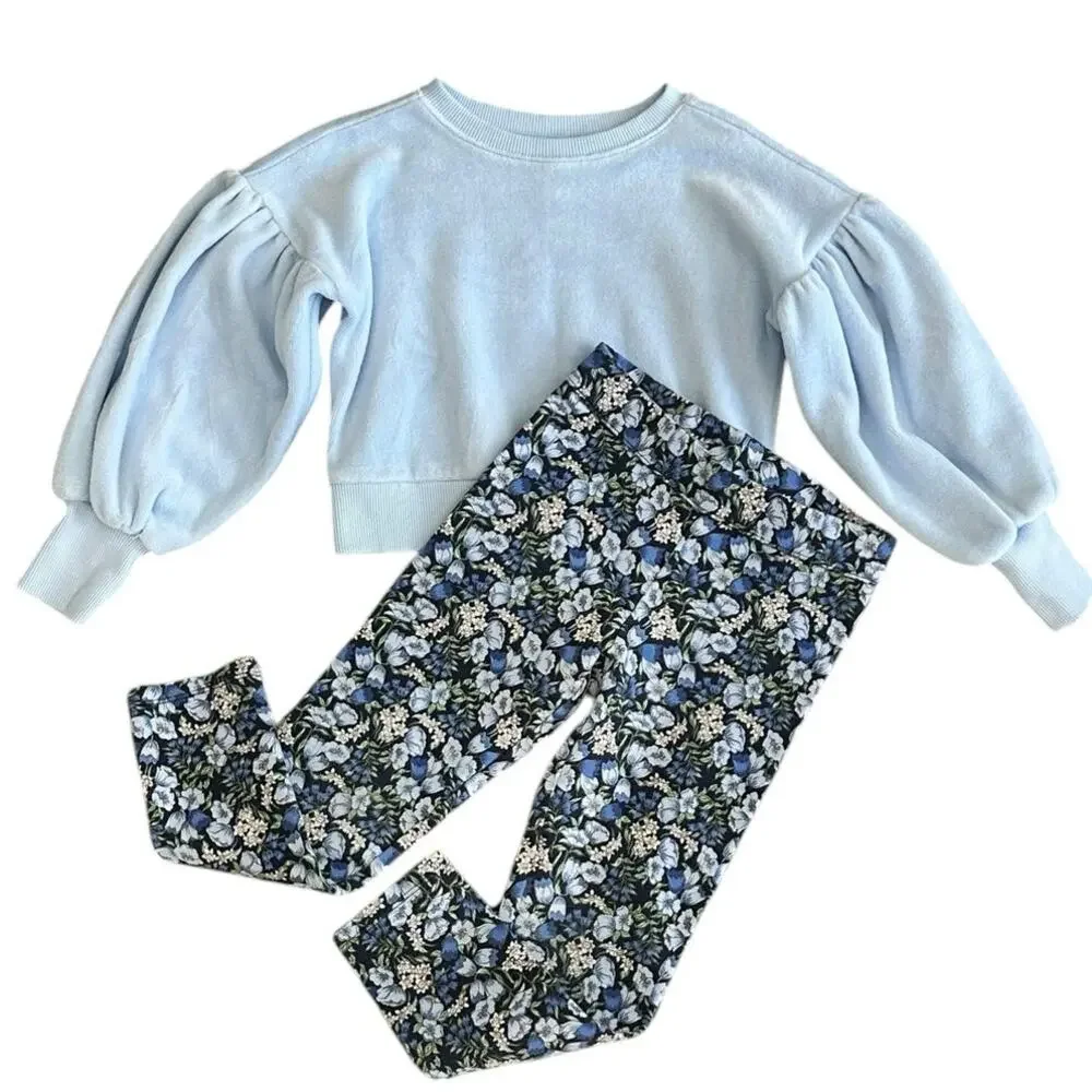 JANIE AND JACK Girls Blue Floral Outfit Size 5